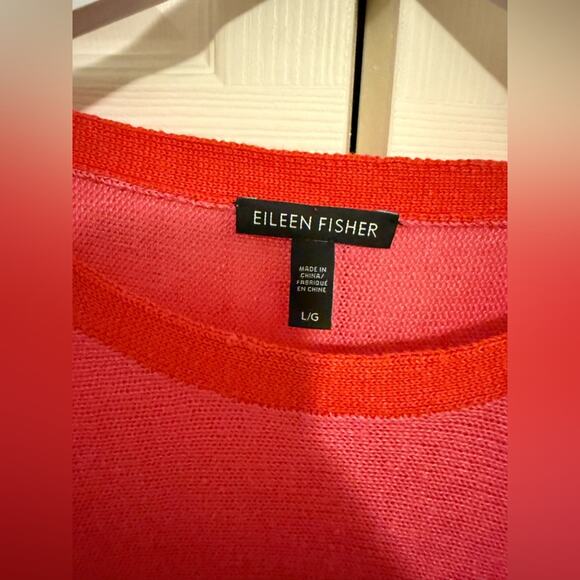 Eileen Fisher Pink Bateau Neck Organic Linen Sweater CHRLN Pink and Red Large - Picture 6 of 9
